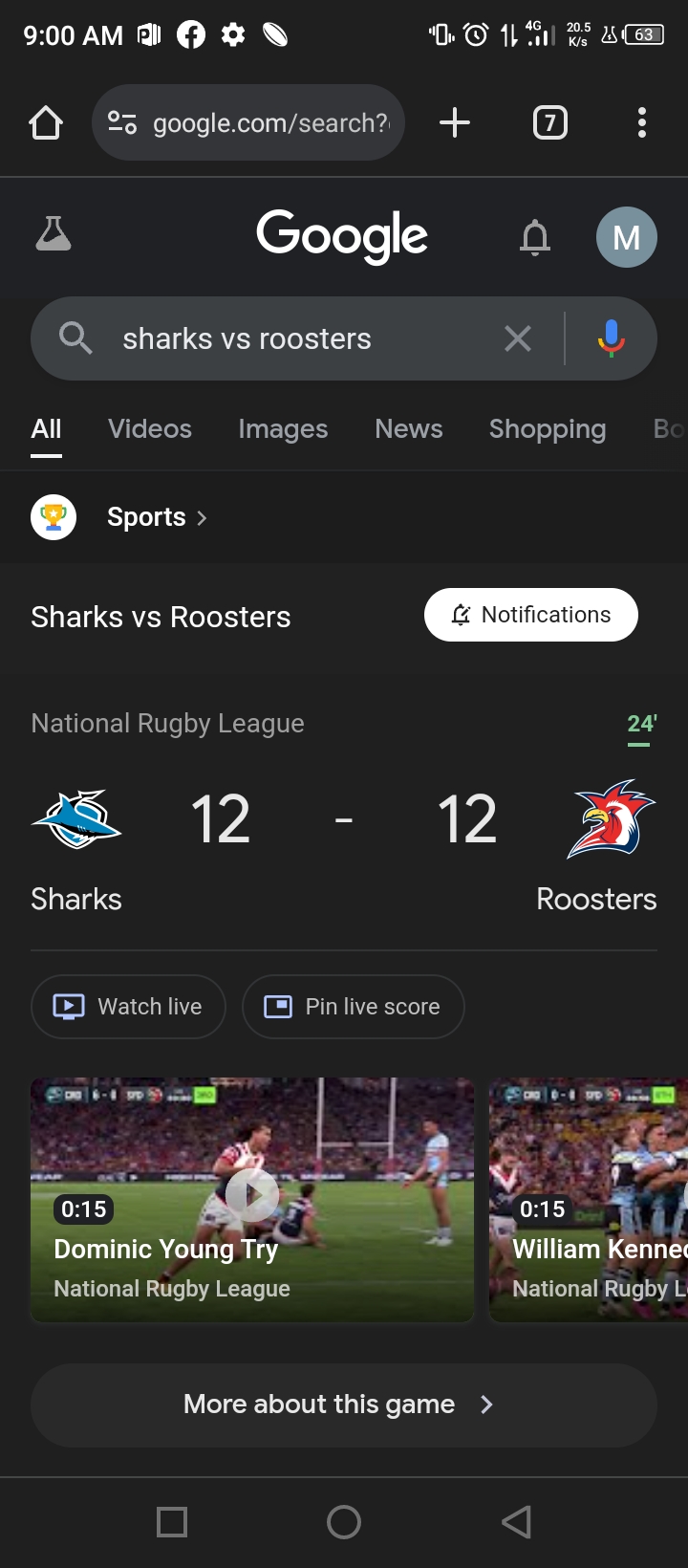 Watch live: Shark vs Sydney roosters….
